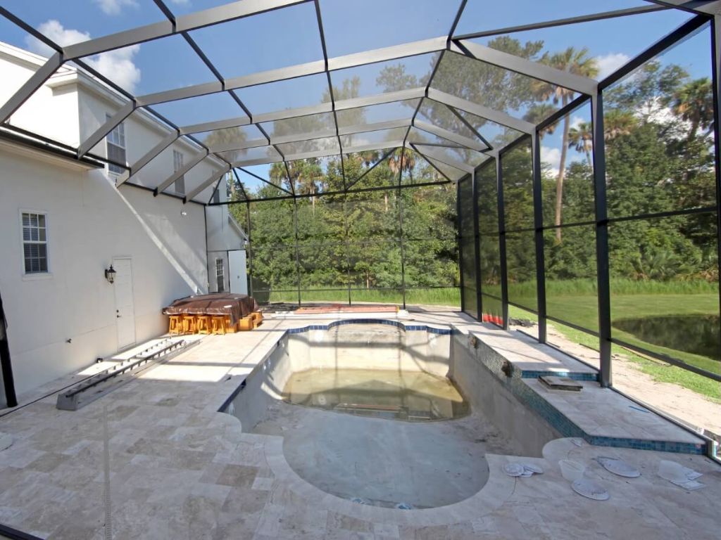 Screened pool under construction